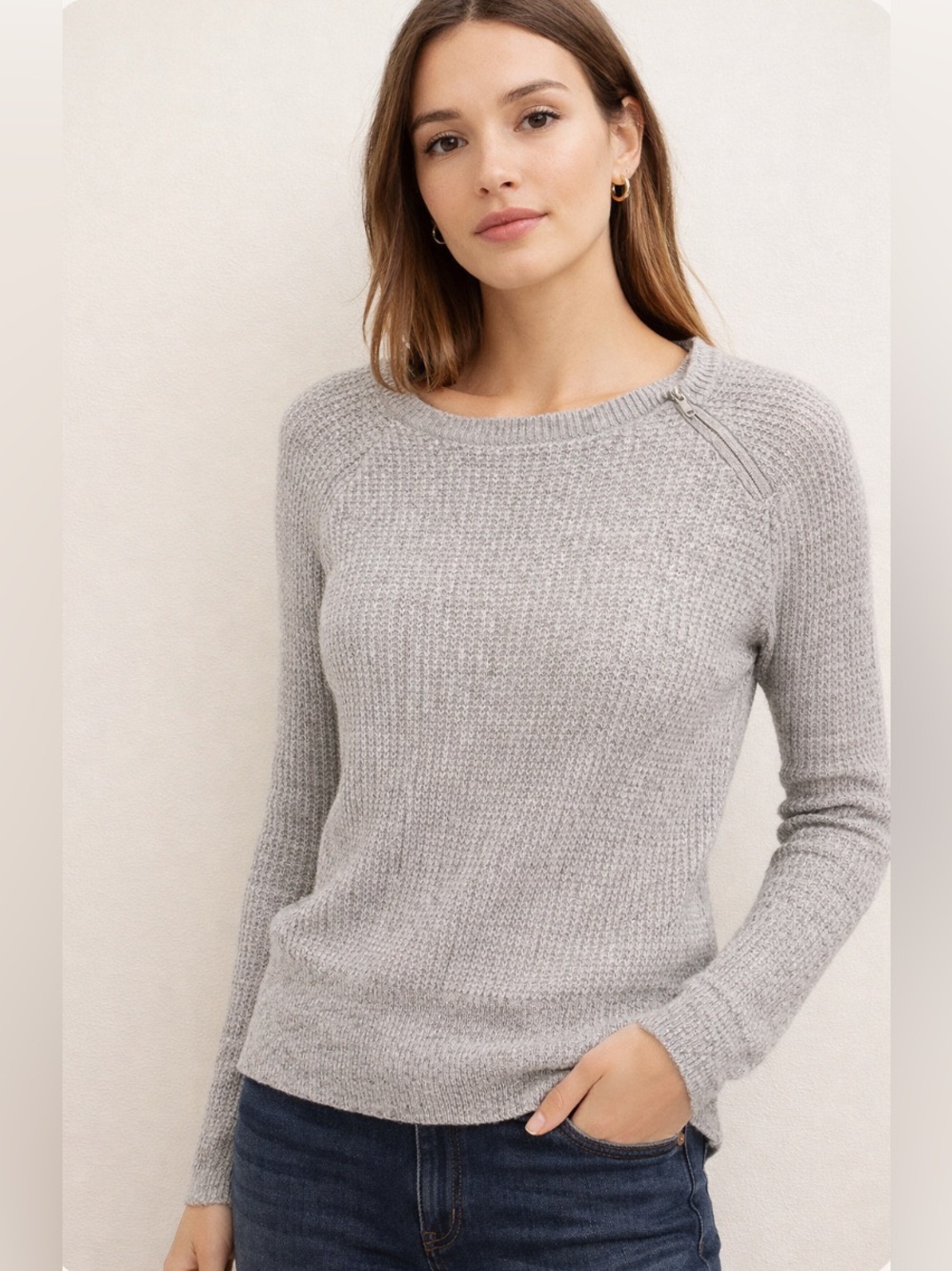 J.Crew Merino Wool Alpaca Blend Zip Shoulder Sweater Small Cozy Luxe minimalist